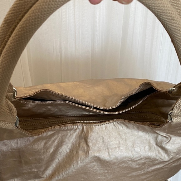 Kipling Metallic Champagne Hobo Bag with Polka Dot Interior - Picture 10 of 17